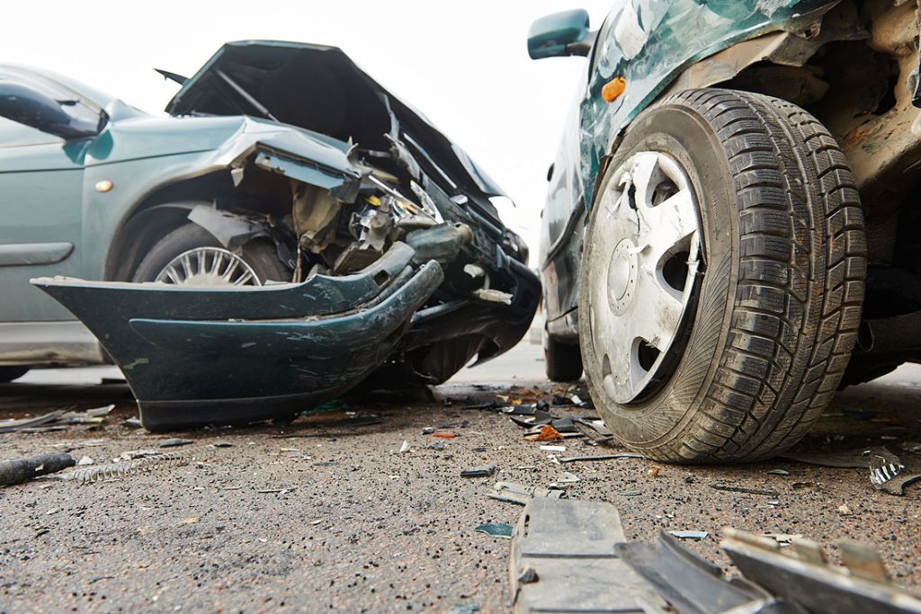 A car that has been hit by another car.